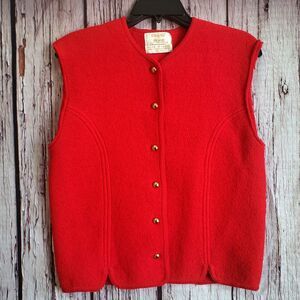 Vintage 70s 80s Tally-Ho Pollan Red Wool Cardigan Gold Buttons Womens Small Vest